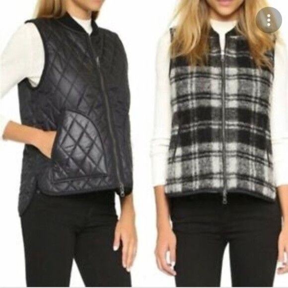 Madewell Vest Women's Reversible Wool Copeland Plaid Black/White - Picture 1 of 7